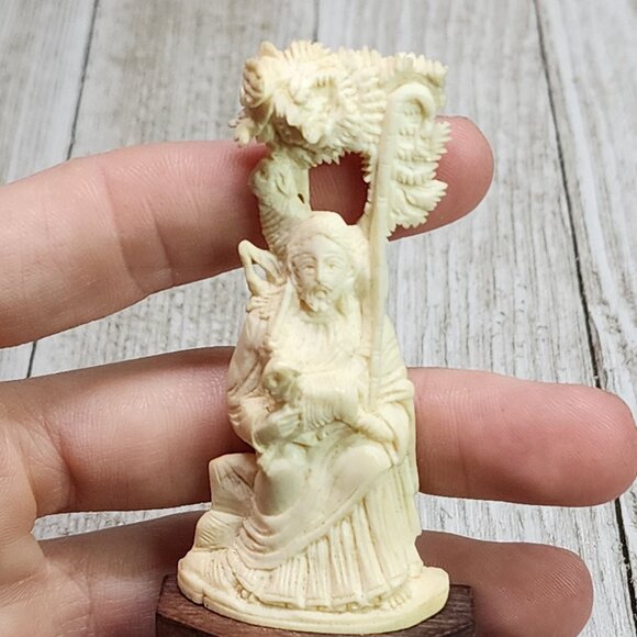 VTG Carved Christmas Display Shepard Holding Sheep and Staff Wood Base Nativity - Picture 5 of 7